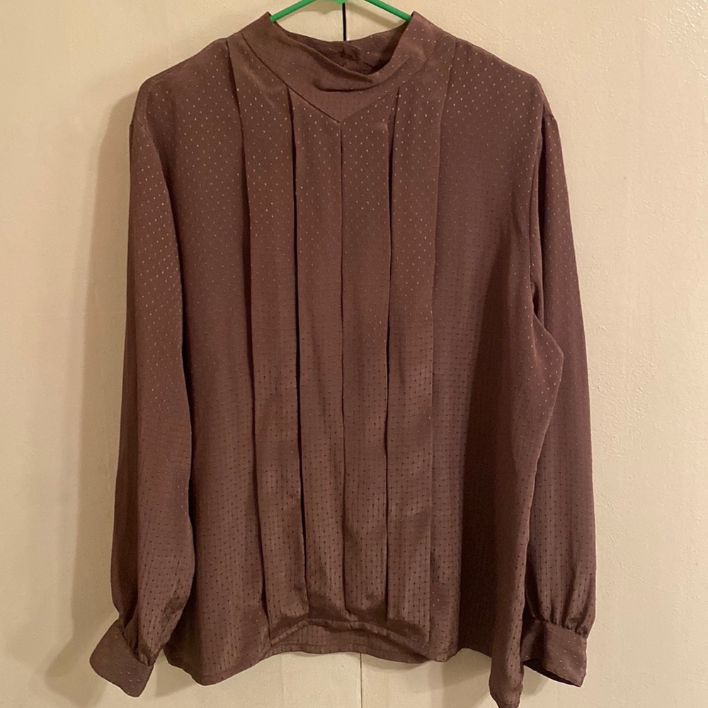 Vintage 80’s Pleated Front Blouse with Back Button Closure and Buttoned Sleeves
